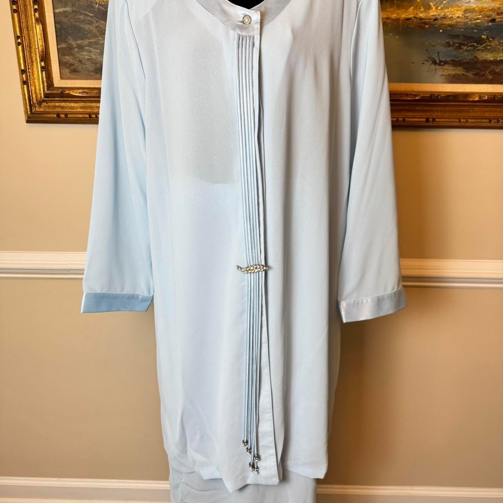 Dolce Vintage Light Blue 2‎ Piece Skirt Suit Set Rhinestone Beaded Tassel XL